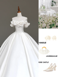 Princess Bridal Gown Ball Gown Off The Shoulder White Satin Wedding Dresses Winter Bridal Gowns HZ1121