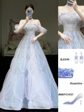 Elegant Glamour Ball Gown Blue Sequin Tulle Long Prom Dress Party Dress Evening Dresses HZ1121