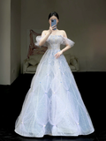 Elegant Glamour Ball Gown Blue Sequin Tulle Long Prom Dress Party Dress Evening Dresses HZ1121