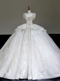 Princess Bridal Gown Ball Gown Square Neckline White Sequin Beads Wedding Dresses Winter Bridal Gowns HZ1121