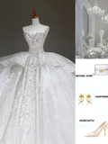 Princess Bridal Gown Ball Gown Strapless White Sequin Beads Wedding Dresses Winter Bridal Gowns HZ1121
