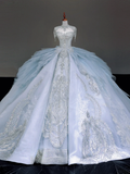 Princess Bridal Gown Ball Gown Strapless Blue Sequin Beads Wedding Dresses Bridal Gowns HZ1121