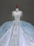 Princess Bridal Gown Ball Gown Strapless Blue Sequin Beads Wedding Dresses Bridal Gowns HZ1121