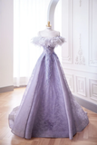 Elegant Glamour Ball Gown Off The Shoulder Lilac Feathers Prom Dress Party Dress Evening Dresses HZ1121