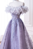 Elegant Glamour Ball Gown Off The Shoulder Lilac Feathers Prom Dress Party Dress Evening Dresses HZ1121