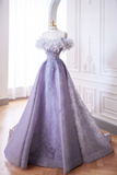 Elegant Glamour Ball Gown Off The Shoulder Lilac Feathers Prom Dress Party Dress Evening Dresses HZ1121