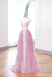 Elegant Glamour A Line Pink Sequin Prom Gowns Party Dress Classy Gowns Evening Dresses HZ1121