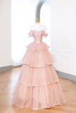 Elegant Glamour Ball Gown Off The Shoulder Pink Tulle Prom Dress Party Dress Evening Dresses HZ1121