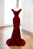 Classy Mermaid Burgundy Satin Long Evening Gowns Party Dress Evening Dresses HZ1121