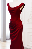 Classy Mermaid Burgundy Satin Long Evening Gowns Party Dress Evening Dresses HZ1121