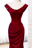 Classy Mermaid Burgundy Satin Long Evening Gowns Party Dress Evening Dresses HZ1121