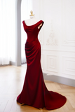 Classy Mermaid Burgundy Satin Long Evening Gowns Party Dress Evening Dresses HZ1121