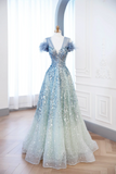 Elegant Glamour Ball Gown V Neckline Tulle Green Blue Prom Dress Party Dress Evening Dresses HZ1121