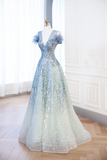Elegant Glamour Ball Gown V Neckline Tulle Green Blue Prom Dress Party Dress Evening Dresses HZ1121