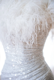 Classy Mermaid White Off The Shoulder Sequin Long Evening Gowns Party Dress Evening Dresses HZ1121