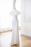 Classy Mermaid White Off The Shoulder Sequin Long Evening Gowns Party Dress Evening Dresses HZ1121