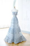 Elegant Glamour Ball Gown Sequin Blue Prom Dress Party Dress Evening Dresses HZ1121