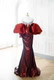 Classy Mermaid Burgundy Sequin Long Evening Gowns Party Dress Evening Dresses HZ1121