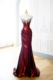 Classy Mermaid Burgundy Sequin Long Evening Gowns Party Dress Evening Dresses HZ1121