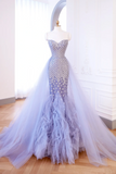 Classy Mermaid Lilac Sweetheart Tulle Beads Sequin Long Evening Gowns Party Dress Evening Dresses HZ1121