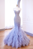 Classy Mermaid Lilac Sweetheart Tulle Beads Sequin Long Evening Gowns Party Dress Evening Dresses HZ1121