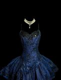Classy Ball Gown Spaghetti Straps Navy Blue Lace Short Homecoming Dress Summer Hoco Dresses Cocktail Dress HZ1121