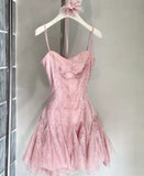 Cute A line Pink Short Summer Birthday Dress Hoco Dress Birthday Outfit 19th Birthday Mini Dresses HZ1121