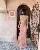 Sexy Mermaid Sequin Long Birthday Dress Pink Prom Dress Baddie Birthday Outfit HZ1121