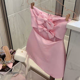 Cute A line Pink Strapless Short Summer Satin Birthday Dress Hoco Dress Birthday Outfit 19th Birthday Mini Party Dresses HZ1121