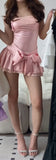 Cute A line Pink Straps Short Summer Birthday Dress Hoco Dress Birthday Outfit 19th Birthday Mini Party Dresses HZ1121
