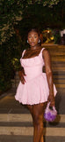 Cute A line Straps Short Summer Pink Birthday Dress Hoco Dress Birthday Outfit 18th Birthday Mini Party Dresses HZ1121