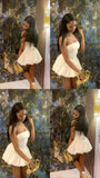 Cute A line White Short Summer Birthday Dress Hoco Dress Birthday Outfit 19th Birthday Mini Party Dresses HZ1121