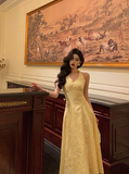 Sexy A line Halter Yellow 18th Birthday Dress Long Party Birthday Outfits For Women HZ1121