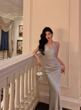 Sexy Mermaid Halter Light Blue 18th Birthday Dress Long Party Birthday Outfits For Women HZ1121