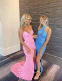 Elegant Mermaid Sequin Pink Long Prom Dresses Formal Dress HZ1022