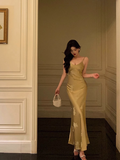 Classy Mermaid Spaghetti Straps Gold Long 18th Birthday Dress Party Gown 21st Birthday Outfits Birthday Dress Ideas For Women HZ1121