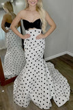 Elegant Polka Dots Mermaid Prom Dresses Black White Senior Party Formal HZ0308