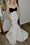 Elegant Polka Dots Mermaid Prom Dresses Black White Senior Party Formal HZ0308