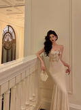 Sexy Mermaid Spaghetti Straps White Floral 18th Birthday Dress Long Party Birthday Outfits For Women HZ1121