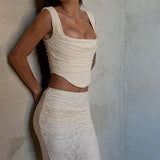 Fast Delivery Two Pieces Ivory Lace Mermaid Prom Evening Dress, HZ0308