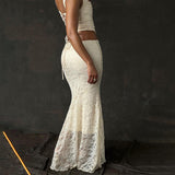 Fast Delivery Two Pieces Ivory Lace Mermaid Prom Evening Dress, HZ0308