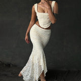 Fast Delivery Two Pieces Ivory Lace Mermaid Prom Evening Dress, HZ0308