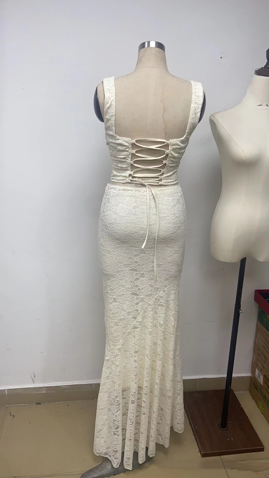 Fast Delivery Two Pieces Ivory Lace Mermaid Prom Evening Dress, HZ0308