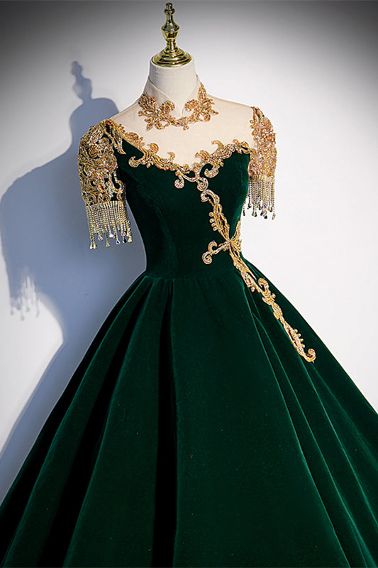 Gorgeous Dark Green A-line Long Formal Gown with Gold High HZ0308