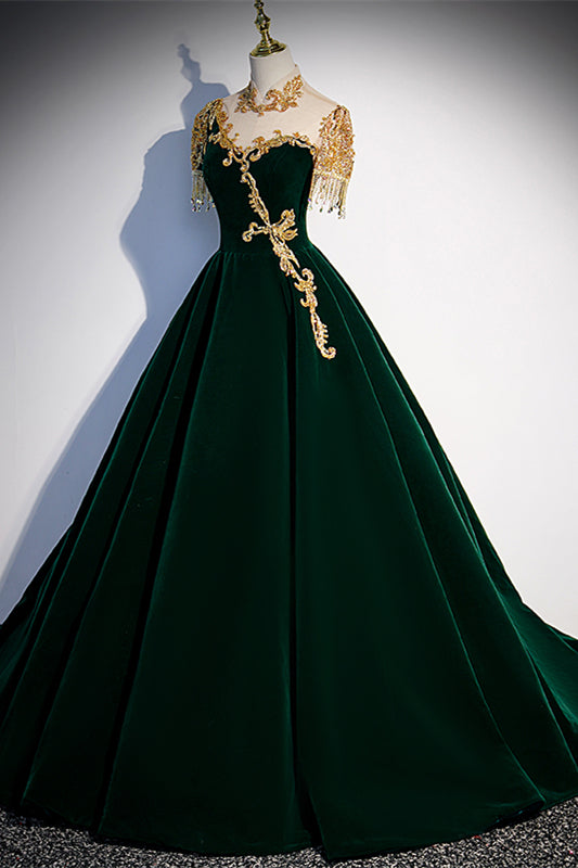Gorgeous Dark Green A-line Long Formal Gown with Gold High HZ0308