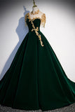Gorgeous Dark Green A-line Long Formal Gown with Gold High HZ0308