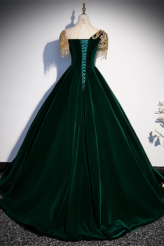 Gorgeous Dark Green A-line Long Formal Gown with Gold High HZ0308