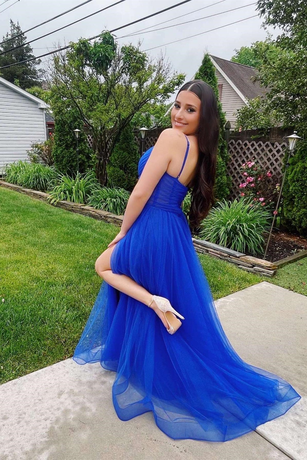 Hot Pink Sheer Corset A-line Formal HZ0308