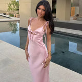 Classy Pink Mermaid Straps Satin Prom Dresses Formal Summer Wedding Guest Dresses Wedding Guest Outfits HZ1121