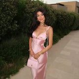 Classy Pink Mermaid Straps Satin Prom Dresses Formal Summer Wedding Guest Dresses Wedding Guest Outfits HZ1121
